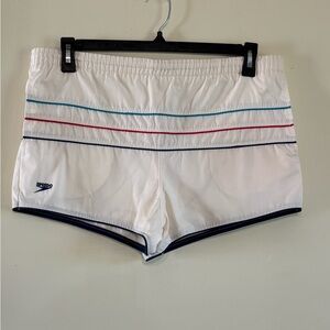 Vtg 80s SPEEDO Swim Trunks Shorts Mens Medium White Striped Lifeguard Retro 1980